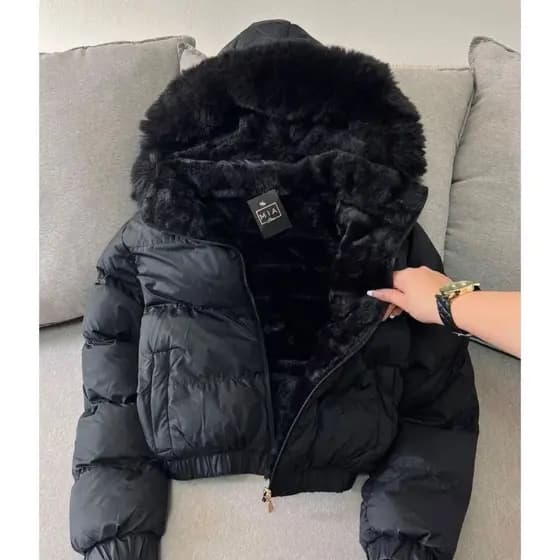 jaqueta puffer feminina apeluciada dupla - face c/capuz
