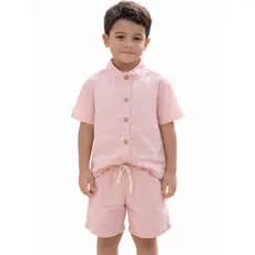 CONJUNTO INFANTIL DE MENINO GOLA PADRE EM LINHO