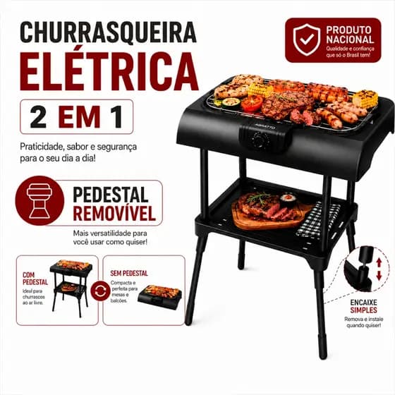 Churrasqueira Elétrica De Pedestal Churrasqueira Elétrica Portátil 127v Churrasqueira 2em1 Agratto