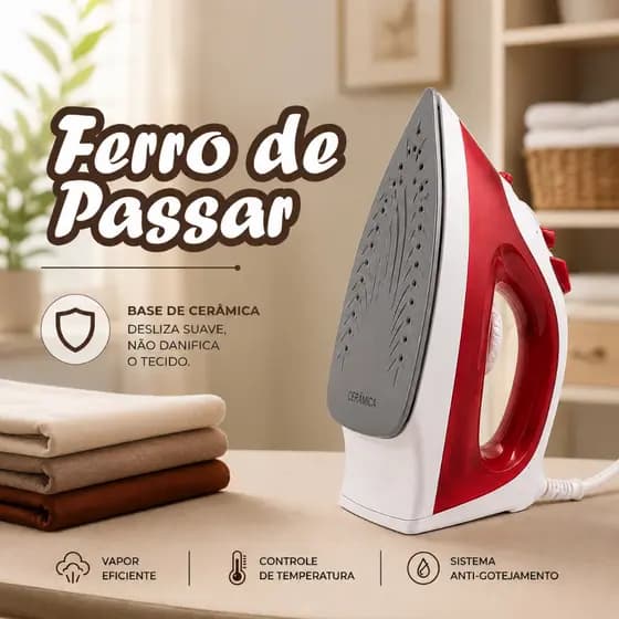 Ferro de Passar Ferro de Roupa Ceramica Anriaderente Ferro a Vapor Passa Rápido 127V Agratto