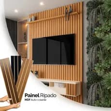 Kit 25 Placas Ripado MDF 45x11cm – Revestimento Parede Decorativo Fácil Instalação