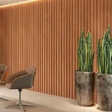 Kit  Até 25 Placas MDF Ripado 45x11cm  Painel Decorativo para Parede - Auto Colante