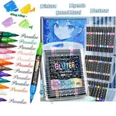 Marcador Dupla Ponta com glitter- Kit 12/24/36/48 Unidades - Para Pintura, Bullet Journal e Marcação