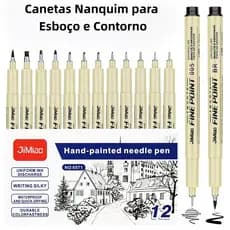 KIT 12 Canetas De Tinta Micron Com Forro De Pigmento  Para Esboços De Mangá , Desenho De Linha
