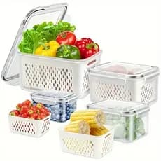 Kit 3 Caixas Organizadoras Herméticas com Dupla Camada e Dreno – Organizador para Geladeira