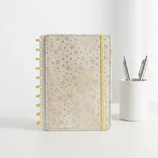Caderno Inteligente B5 80 Folhas - Capa Textura Jeans com Estrelas Brilhantes - Sistema de Discos para Escola e Trabalho