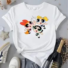 Camiseta Meninas Superpoderosas Feminina Delicada Tendência Blusa 100% Algodão Envio Rápido