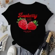 Camiseta Rasberrry Morango Delicada Feminina Blusa 100% Algodão Envio Rápido