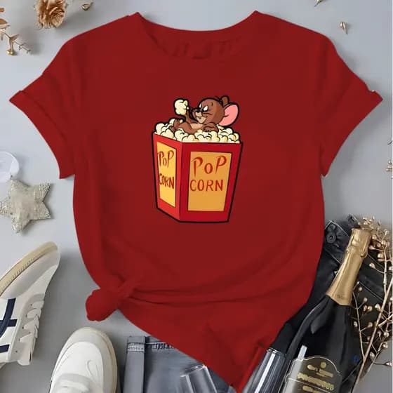 Camiseta Estampada Jerry Pop Corn Desenho Animado Unissex Blusa 100% Algodão Envio Rápido