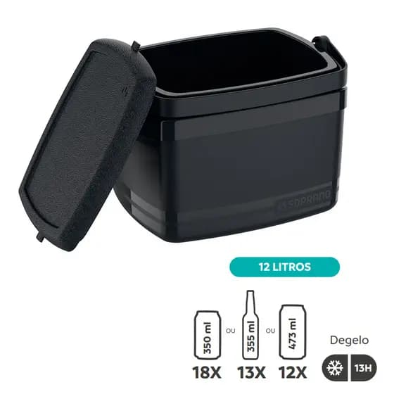 Caixa Térmica Preta 12 Litros - 12H Eficiência Térmica - Soprano