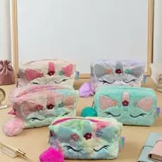 Bolsa Estojo Cosmética Com Design De Gato Com Pompom Infantil