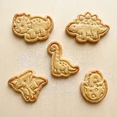 Kit com 5 Cortadores e Carimbos para Biscoitos Dinossauros