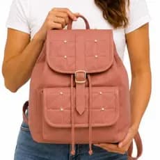 Mochila Feminina Casual Moderna Bordada com Pérolas Couro Sintético Impermeáve