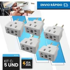 Adaptador de Tomada Benjamin 10A/20A Pino Maciço Bob Resistente SECADOR Ferro e Air Fryer