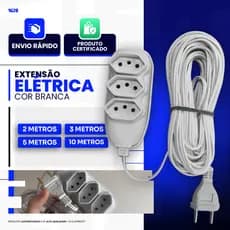 Extensão Elétrica Branca 2/3/5/10 Metros Bivolt Tomadas Tripolares Bivolt 110/220 RESISTENTE BRANCA