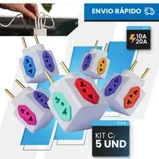 Adaptador de Tomada CUBO Benjamin 10A/20A Pino Maciço Resistente 4 Tomadas Coloridas 110v e 220v