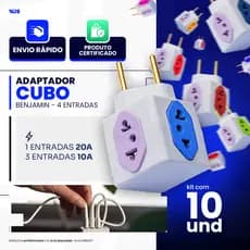 Adaptador Tomada Benjamin CUBO Entradas 10A/20A Pino Maciço Resistente 4 Tomadas Universal 110/220v