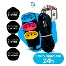 Extensão eletrica Multicolorida Tripolar 10A - 2/3/5/10 Metros - Bivolt para Uso Doméstico 110/220V
