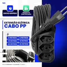 Extensão Cabo PP Elétrica Reforçada 2/5/10/15/20/25 Metros 10A Cabo 2,5mm Grosso e resistente