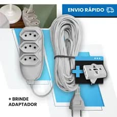 Extensão Elétrica Branca 2/3/5/10 Metros Bivolt 110/220V +adaptador 10A Tomada Tripolares Resistente