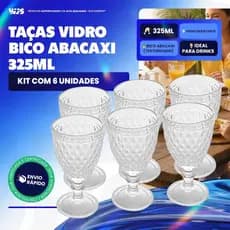 jogo de 6 taça de vidro abacaxi transparente ambar furto cor transparente bico de jaca 330ml