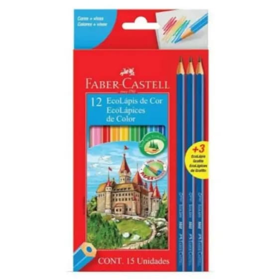 LAPIS DE COR 12 CORES KIT 16 ITENS OU KIT LÁPIS DE COR COM + 3 LÁPIS FABER CASTELL
