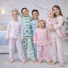 Kits com 1,2,3 Pijama Infantil RN ao 12 anos Masculino e Feminino Manga Longa, 100% Algodão