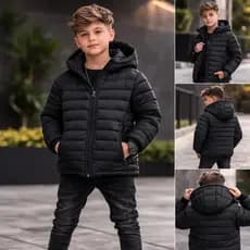Jaqueta Puffer Infantil Bobojaco Masculino Peluciada Capuz Removível Inverno Frio