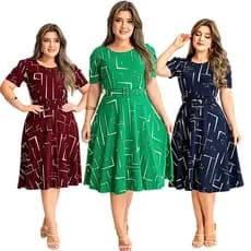 Vestido Feminino Midi Moda Evangélica Casual Viscolycra Premium Manga Bufante