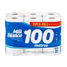 Papel higiênico Mili Bianco folha simples 100m de 12 rolos