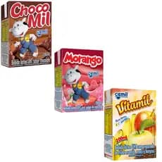 Combo com 2 Bebida Láctea Cemil 200ml - sabores Chocolate, Morango e Vitamil
