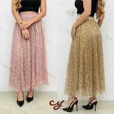 Saia Midi Longa Renda Tule com Bordado Floral-Forro Confortável-Festa,Natal,Carnaval-vestido feminino