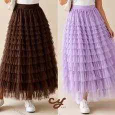Saia Midi Longa Plissada com Camadas de Babados - Várias Cores-modas feminina