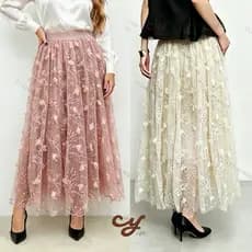 Saia Midi de Tule com Flores 3D e Cintura Alta -FOTOS REAIS-Festa,Natal,Carnacal----vestido feminino