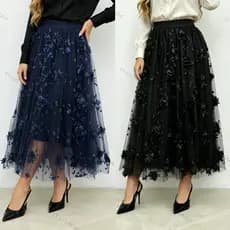 Saia de TULE Bordada com Flores-MODAS-Muitas cores-Saias Midi Longa Elegante para Ocasioes Especiais