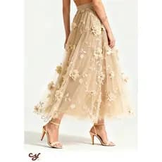 Saia Midi de Tule com Flores 3D Elegantes - Várias Cores - Tamanhos P ao GG