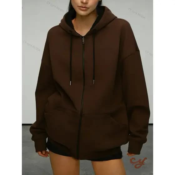 Moletom de zíper canguru com forro peludo-confortável-Oversize-feminina Masculino Unissex com bolso