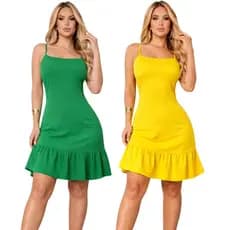 Kit 2 Vestidos Curtos Femininos Alcinha Soltinho Leve Casual Verão Look Blogueira Moda Tendência