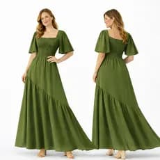 Vestido Longo Feminino Soltinho Com Lastex Manga Fluida Elegante Festa Tendência Look Casual Chic