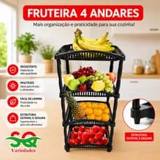 Fruteira de Chão Cesto Organizador 4 Andares Retangular Plástica Multiuso de Canto