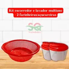 Kit Escorredor de Arroz Lava Tudo Multiuso + Farinheiro e Açucareiro 650ml Plástico BPA Free