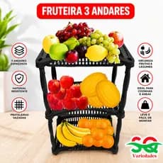 Fruteira de Chão Cesto Organizador 3 Andares Retangular Plástico Cozinha Banheiro Lavanderia Salão.