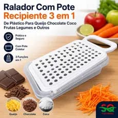 Cortador  Ralador de Legumes 3 em 1 Com Pote  Plástico Para Queijo Chocolate Frutas Verduras