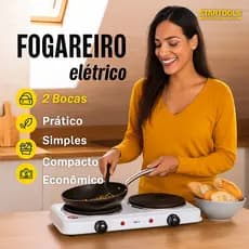 Fogão Elétrico Portátil 2 Bocas – 2000W Potência Rápida e Segura   Fogareiro Elétrico Duplo 127V – Ideal para Cozinha
