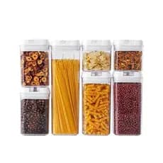 Kit Potes Herméticos Acrílico Multiuso - 7 peças   Transparente Resistente Cozinha Armário Organiza Alimentos Pote