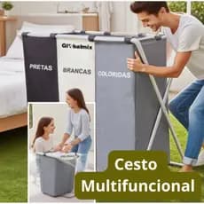 Cesto de Roupas Multiuso com 3 Compartimentos Organizador Brinquedos Crianças Cesto organizador