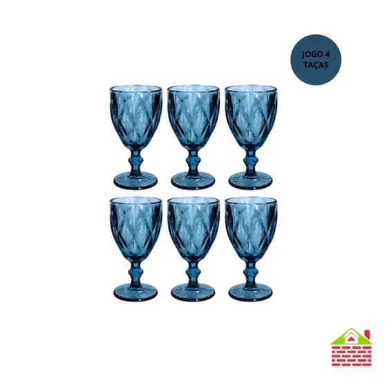 Jogo de Taças Diamond Bico Abacaxi 245ML Azul Turqueza Vidro Premium Luxo