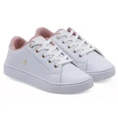 Tênis Feminino Casual Branco Sola Baixa Confortável Coração Com Cadarço Promoção Envio Imediato