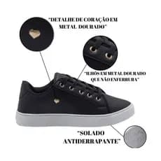 Tênis Feminino Casual Branco Sola Baixa Confortável Love Coração Com Cadarço Promoção Envio Imediato