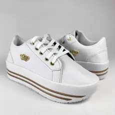 Tênis Feminino Plataforma Alto Branco Casual Coroa Confortável Macio Leve Cadarço Dia a dia Versátil Sapato Feminino
